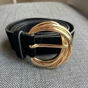 Chanel Black Leather Belt with Gold CC Logo